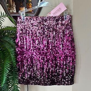 Brand New MANER Pink Ombre Sequin Stretch Mini Skirt Bodycon Sparkle Going Out